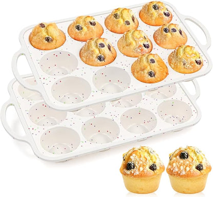 Silicone Muffin Pans for Baking, Metal Reinforced Frame 12 Cups Regular Size Silicone Cupcake Pan Nonstick Muffin Tin for Baking Muffin, Cupcake, Frittatas,BPA Free, Dishwasher Safe