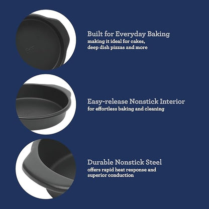 Oster Teston 9" Round Nonstick Carbon Steel Cake/Bake Pan - Matte Black
