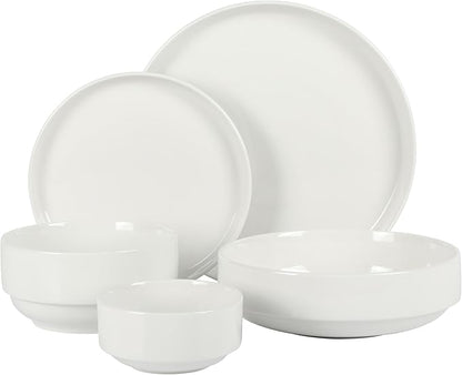 Gibson Home Rothernberg 40-Piece White Porcelain Dinnerware Set – Service for 8, Stackable Plates and Bowls, Durable Kitchen Dinner Set