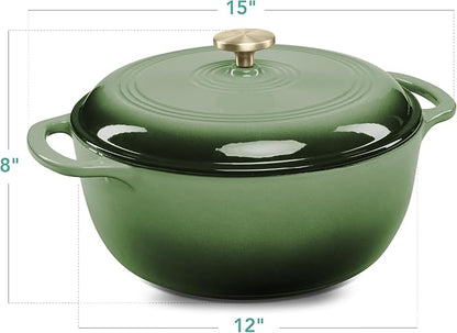 Best Choice Products 7.5 Quart Enamel Cast-Iron Round Dutch Oven, Family Style Heavy-Duty Pre-Seasoned Cookware for Home, Kitchen, Dining Room, Oven Safe w/Lid, Dual Handles - Deep Olive Green