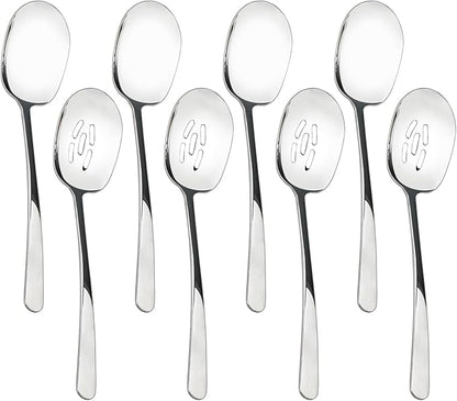8 Pieces Extra Large Serving Spoons Set, 11 Inch Serving and Slotted Spoon, Stainless Steel Cooking Spoons, Serving Utensils for Kitchen Buffet Parties