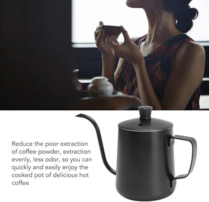 Pour Over Coffee Kettle, 12oz Stainless Steel Gooseneck Spout Pour Over Coffee Kettle Long Narrow Drip Spout Coffee Tea Pots for Pour Over Coffee, Home Brewing, Camping (12oz, Black with Lid)