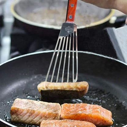La Cuisine Fish Slotted Spatula Turner with Beveled Edged Stainless Steel, For Flipping Fish Egg Pancake Patties Fries. Blade 6.5", Size 11"