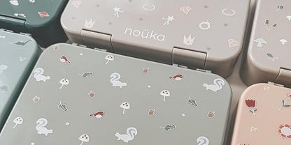 nouka Design Bento Lunch Box | Easy to Open Latches | Spill Proof Design | 6-Compartment Removable Tray | Fairy Bush