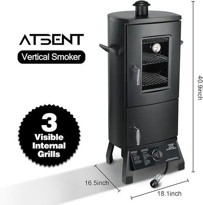 Propane Smoker, Vertical Smoker with Three Removable Shelves,Outdoor Grills & Smokers with Thermometer for BBQ, Backyard,Black…