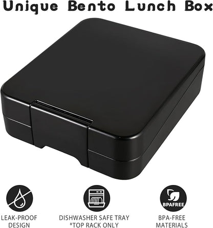 Bento Lunch Box Set for Kids with 10oz Soup Thermo, Leak-Proof Lunch Containers with 4 Compartment, Kids Thermo Hot Food Jar and Insulated Lunch Bag for Kid to School,BPA-Free(Black)
