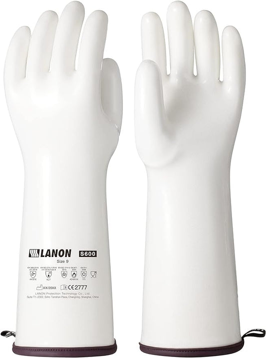 LANON 15" Liquid Silicone Heat Resistant Oven Gloves, Food Grade, CoralAir Liner, Waterproof, Extra Long, Large
