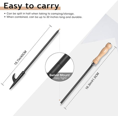 26" Fireplace Fire Pit Tongs & 32" Fire Pit Poker, Fireplace Wood Stove Firewood Tongs, Black Heavy Duty Wrought Iron Log Grabber Fire Pit Tools for Campfire, Fireplace, Bonfires, Indoor&Outdoor Use