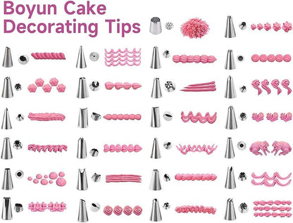 Dessert Decorating Syringe Set, Icing Piping Kit Stainless Steels Cake Decorating Tools 30 Piping Icing Nozzles Cupcake Decorating Kit - Pink