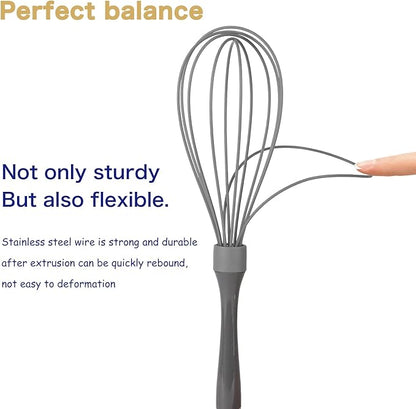 Dishwasher Safe Whisk, Professional Whisks For Cooking Non-Scratch, Stainless Steel & Silicone Wisk, Plastic Rubber Whisk Tool For Nonstick Cookware Pans, Heat Resistant Whisk 12-Inch, Grey