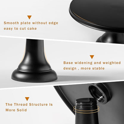 JOYMAY 9.6 Inch Bamboo Fiber Cake Stand, Round Cake Holder, Cake Plate with Detachable Base, Dessert Table Display Set, Cake Decorating for Birthday Party Baking Gifts for 6inch, 8inch Cakes (Black)