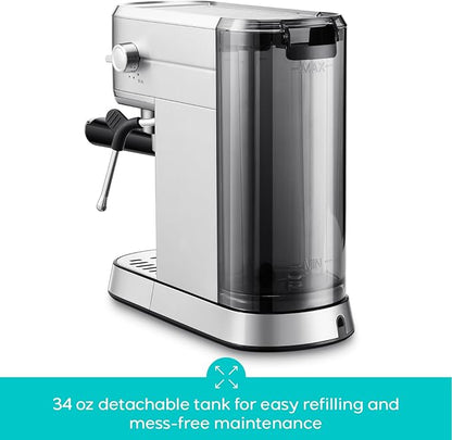 CASABREWS CM5418 Espresso Machine 20 Bar, Compact Espresso Maker with Steam Milk Frother, Stainless Steel Coffee Machine with 34oz Removable Water Tank for Cappuccino, Latte, Silver