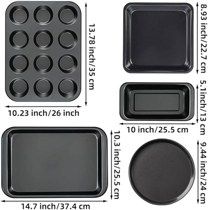 Nonstick Baking Pans Set for Oven, 5-Piece Bakeware Kit with Round & Square Cake Pan, Muffin Pan, Loaf Pan, Baking Sheets by QUDUME Kitchen Cookware Baking Supplies