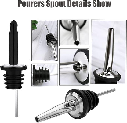 Pafusen 12 Pack Liquor Bottle Pourers, Liquor Pour Spout for Liquor Bottles, Stainless Steel Olive oil Dispenser Spout, Alcohol Pourer Spouts Dust Caps Long Covers, Sliver