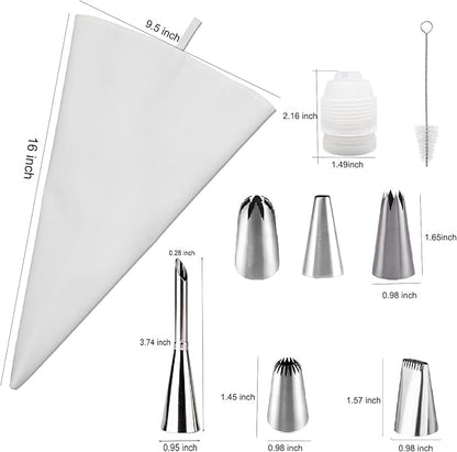 Reusable Cotton Piping Bags and Tips Set- GleeAnt Frosting Piping Kit for Baking 6pcs Large Stainless Icing Tips for Cake Decorating- Icing Bag,Coupler I Professional Cupcake Kit (9)