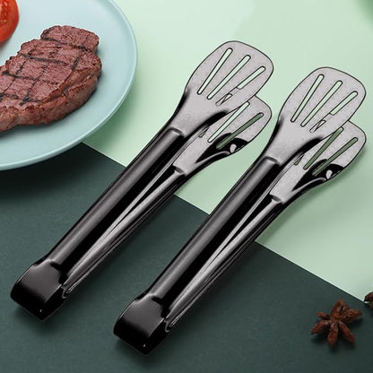 4 PCS Serving Tongs Black Tongs 9 Inch Serving Utensils Stainless Steel Serving Tongs for Salad Buffet Appetizer Dessert Tong for Food Parties