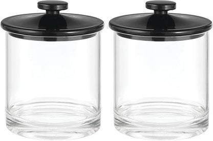 mDesign Small Modern Apothecary Storage Organizer Canister Jars - Acrylic Containers for Bathroom, Organization Holder for Vanity, Counter, Makeup Table, Lumiere Collection, 2 Pack, Clear/Black