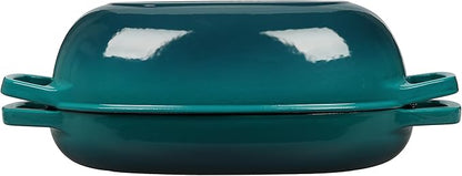 Enameled Cast Iron Oval Dutch Oven Pot with Lid, Dutch Oven for Sourdough Bread Baking, Oval Bread Pan, 5qt, Darkcyan