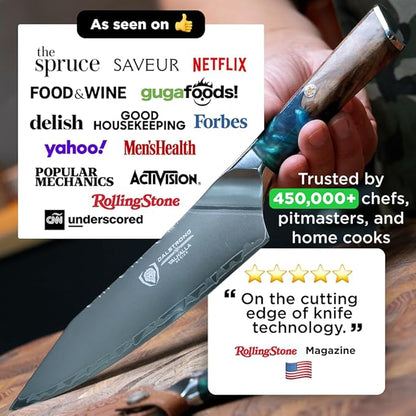 Dalstrong Chef Knife - 8 inch - Valhalla Series - Premium 9CR18MOV HC Steel - Celestial Resin & Wood Handle - Razor Sharp - Kitchen Cooking Chef's Knife - Leather Sheath