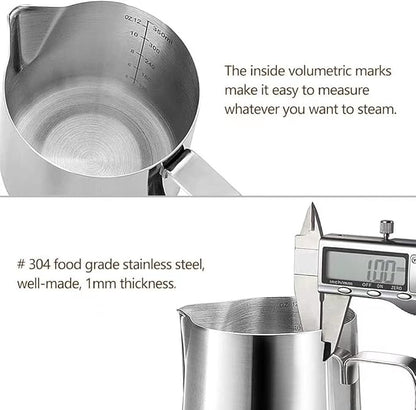 HOOMIL Milk Frothing Pitcher, 20oz/600ml Stainless Steel Steaming Pitcher Barista Milk Frother Cup Jug for Espresso Machine Coffee Cappuccino Latte Art - Silver