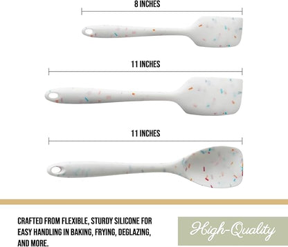 Trudeau Confetti Silicone Utensil Set – 11" Spatula, 11" Spoonula & 8" Small – Reinforced hybrid flexible silicone, BPA-free, heat resistant to 428°F, ergonomic & dishwasher safe.
