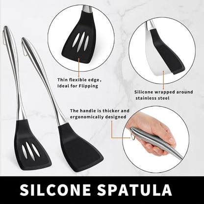 JULIPRO 2 Pack Silicone spatula set,Turner,kitchen utensils, cooking utensils,Ideal Cookware for Fish, Eggs, Pancakes,silicone spatula set