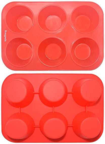 Silicone Large Muffin Pan 2 Pack,6 Cup Large Silicone Cupcake Pan,Non-Stick Jumbo Muffin Pans,Food Grade Cupcake Molds,Perfect for Egg Muffin,Big Cupcake