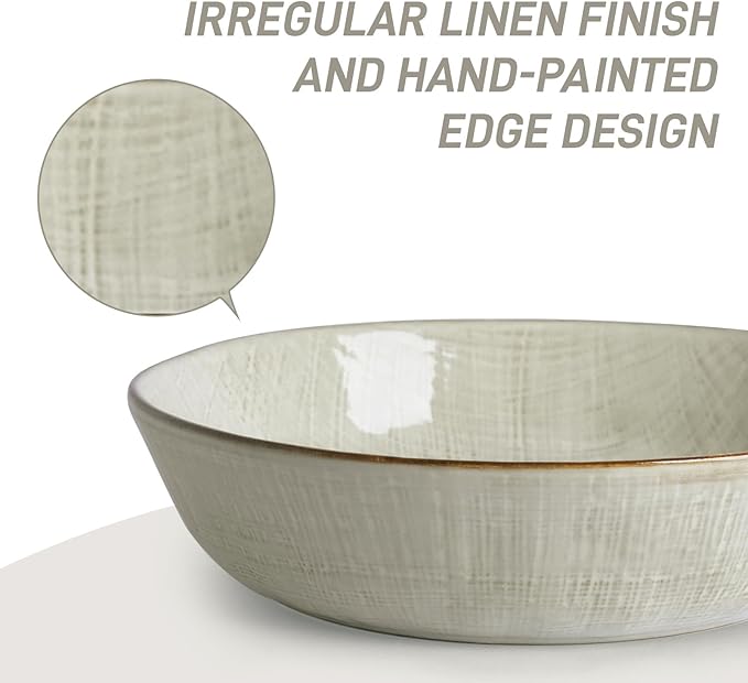 famiware Moonlight 8.5 Inch Pasta Bowls Set of 4, 32oz Serving Bowls for Kitchen, Soup Bowl with Linen Finish, Large Stoneware Bowls for Festivals, Housewarming, Dinnerware, Summer Sand