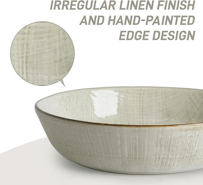 famiware Moonlight 8.5 Inch Pasta Bowls Set of 4, 32oz Serving Bowls for Kitchen, Soup Bowl with Linen Finish, Large Stoneware Bowls for Festivals, Housewarming, Dinnerware, Summer Sand