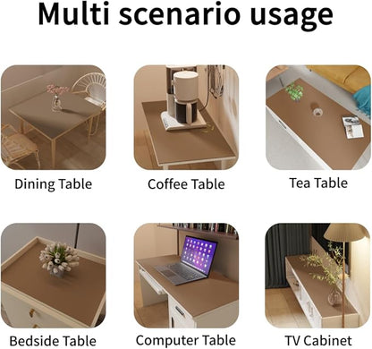 Leather Table Cover,1.8mm Thick,42x84 Inch Table Protector,Table Protector for Dining Room Table,Dining Table Cover,Waterproof Table Cover.(Mud Color+Champagne Gold,42x84)