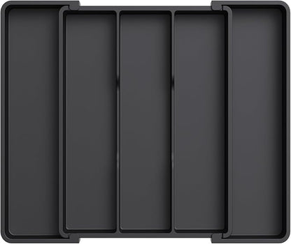 Lifewit Cooking Utensil Drawer Organizer, Expandable from 11 to 18 inches, Adjustable Cutlery Silverware Tray, Plastic Flatware Spatula Holder, Kitchen Tools Gadgets Storage Divider, Black
