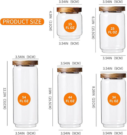 Glass Storage Containers Set, High Borosilicate Glass Jars with Wooden Lids Kitchen Food Canisters s for Coffee Beans/Sugar/Noodles/Nuts/Cookies/Pasta
