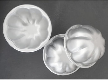 6 Pack Egg Tart Pans Pumpkin Shape, Aluminum Jelly Mold, Pudding Cup Molds, Small Muffin Pan for Baking Jello, Cupcake, Tartlets, 3.3" x 1.7"