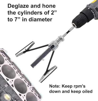 Engine Cylinder Hone Tool 2"-7" Diameter Adjustable Deglazer Kit with 3-Piece 4" Long Stones 220 Grit