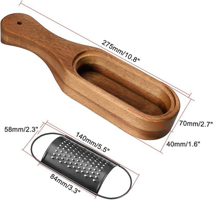 Box Cheese Grater With Container Stainless Steel Parmesan Cheese Grater With Wood Handle Shredder Zester Grater Box Kitchen Handheld Cheese Spoon Grater-Black Colour (With Handle)