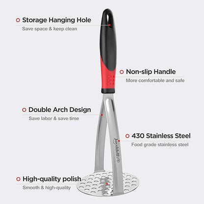 Joyoldelf Heavy Duty Potato Masher, Stainless Steel Integrated Masher Kitchen Tool & Food Masher/Potato Smasher with Non-slip Handle, Perfect for Bean, Vegetable, Fruits, Baby Food, Avocado, Meat