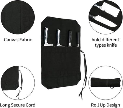 HERSENT Chef's Knife Roll Bag,Portable Travel Chef Knife Case Carrier Storage Bag with 4 Slots Best Gift for Pro Chef or Culinary Enthusiasts Men Women