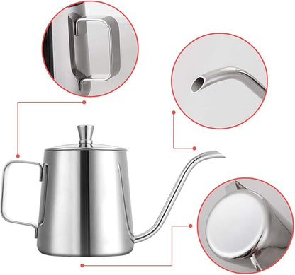 GWHOLE Small Pour Over Gooseneck Coffee Kettle Long Narrow Drip Spout Coffee Tea Pot for Stove Top - Silver, 350ML/12 Oz