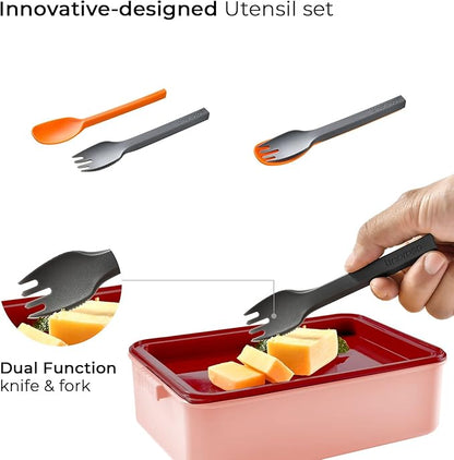 linoroso Stackable Bento Box Adult Lunch Box | Meet All You On-the-Go Needs for Food, Salad and Snack Box, Premium Bento Lunch Box for Adults Include Utensil Set, Dressing Containers - Frozen Berry