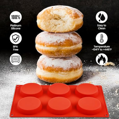 CAKETIME Muffin Top Pan, Silicone Molds for Breakfast Sandwiches, English Muffins, Whoopie Pies, Corn Bread, Egg Bites, Tarts - 2 Pack Red