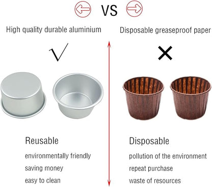 6 Packs Popover Pan， Large Individual Muffin Mold, Aluminium Pudding Cup, Chocolate Molten Mould, Raspberry Souffle Baking Maker, Brownie Tumbler -for Pie, Egg Tart, Cake (Size 3.4"x 2")