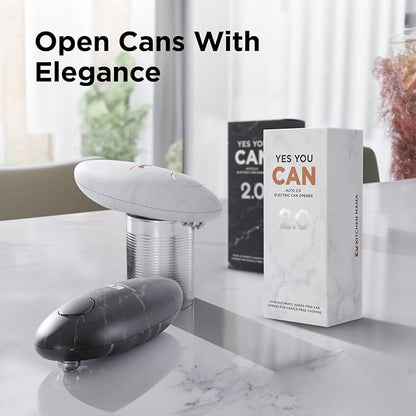 Kitchen Mama Auto 2.0 Electric Can Opener: Blade Opens Almost Any Can Pop or Soda Can - Automatic, Hands Free, Safe, Smooth Edge, Lid Remover, Battery Operated, Cordless, YES YOU CAN (Marble White)