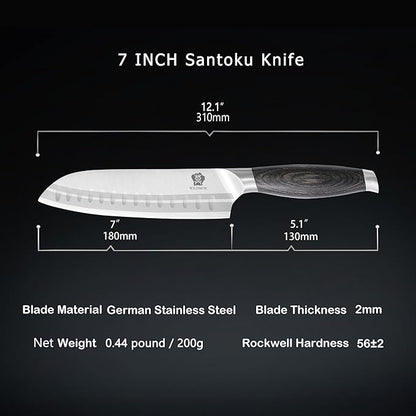 WILDMOK 7 Inch Santoku Knife, Japanese Chef Knife -Ultra Sharp Kitchen Chopping Knife, German Stainless Steel Chef Knife with Pakka Wood Handle, Gift Box