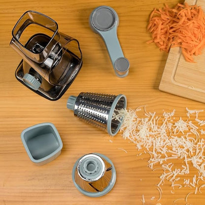 XUANYILA Rotary Cheese Cheese Grater Hand Crank Vegetable Cheese Grater for Kitchen 3 Changeable Blades for Cheese Potato Zucchini Nuts Chocolate - GreyBlue