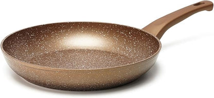 Innwewell Non Stick Frying Pan - Granite Stone Non Stick Skillet Frying Pans, Safe&No Toxic Egg Omelette Frying Pan, Small Nonstick Cookware Cooking Pan, Induction Compatible, PFOA Free(8inch, Gold)