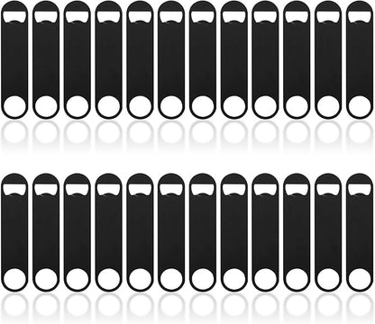 24 Pack Flat Beer Bottle Opener 7 inch Heavy Duty Stainless Steel Flat Bottle Opener Metal Beer Bottle Openers Black Beer Openers for Bartender Kitchen Bar or Restaurant (Black, 7 inch)