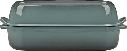 Enameled Cast Iron Loaf Pan with Lid, Dutch Oven Bread pan for Homemade Sourdough Bread Baking, 12.5x5.5 inch, 5qt, Slateblue
