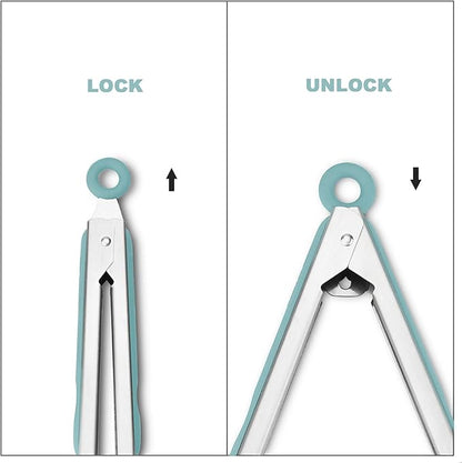 Premium 304 Stainless Steel Barbecue Turners, Heavy Duty Non-Stick BBQ Cooking Kitchen Tongs, 9" and 12" Aqua Sky