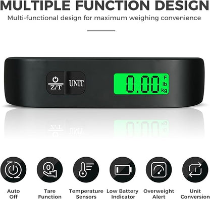 BAGAIL Digital Luggage Scale, 110lbs Hanging Baggage Scale with Backlit LCD Display, Portable Suitcase Weighing Scale, Travel Luggage Weight Scale with Hook, Strong Straps for Travelers