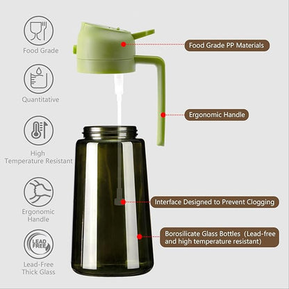 2PCS Olive Oil Dispenser and Oil Sprayer – 16oz/470ml Glass Light-Proof Oil Pourer for Kitchen, Air Fryer, Cooking, Salad, and BBQ